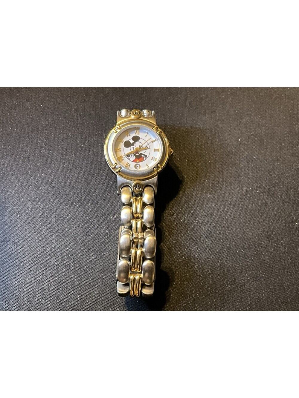 Disney Mickey Mouse Time Works Watch Gold and Silver Tone Needs Battery